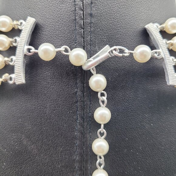 Vtg Signed Japan Faux Pearl White Multistrand Choker Collar Necklace Graduated - Picture 7 of 8